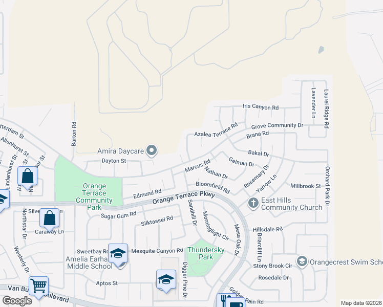 map of restaurants, bars, coffee shops, grocery stores, and more near 8352 Clover Creek Road in Riverside