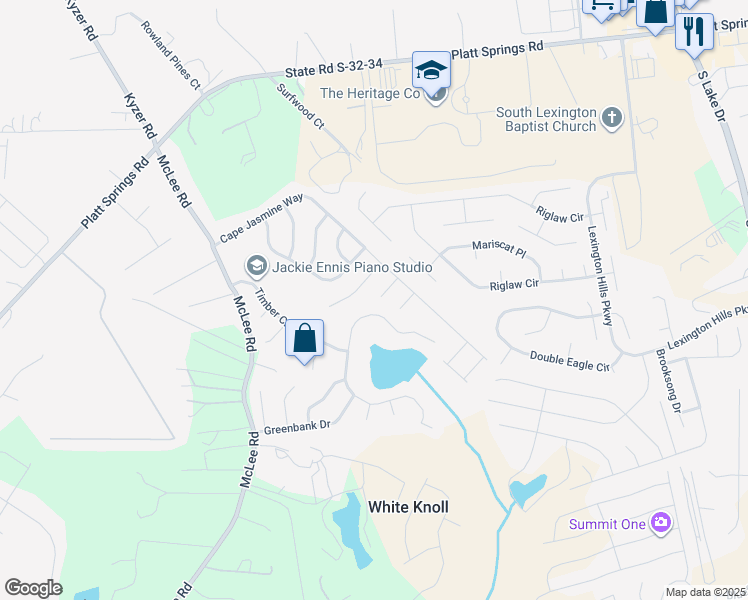 map of restaurants, bars, coffee shops, grocery stores, and more near 128 Flyer Court in Lexington