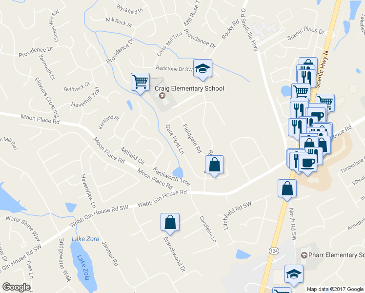map of restaurants, bars, coffee shops, grocery stores, and more near 1168 Gate Post Lane in Lawrenceville