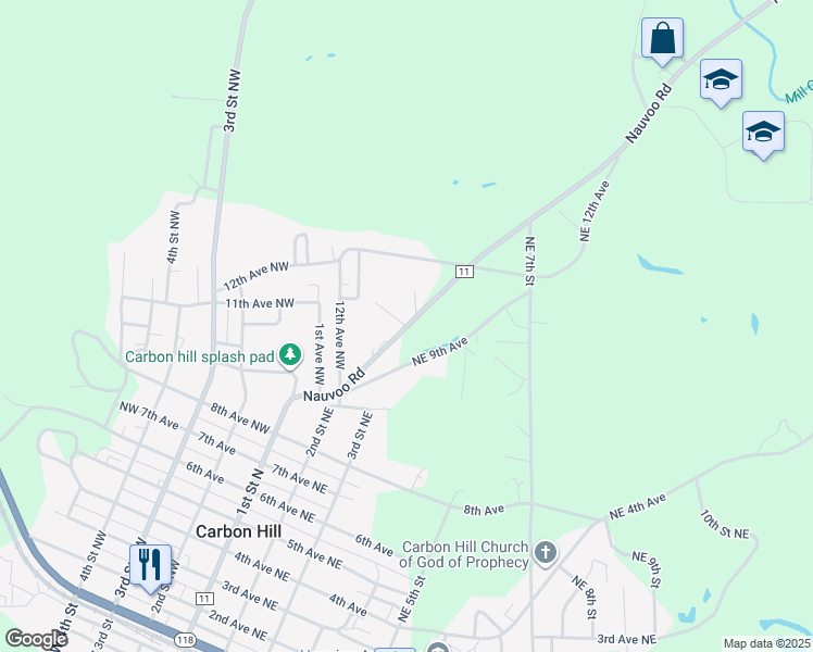 map of restaurants, bars, coffee shops, grocery stores, and more near 119 Northeast Nauvoo Lane in Carbon Hill