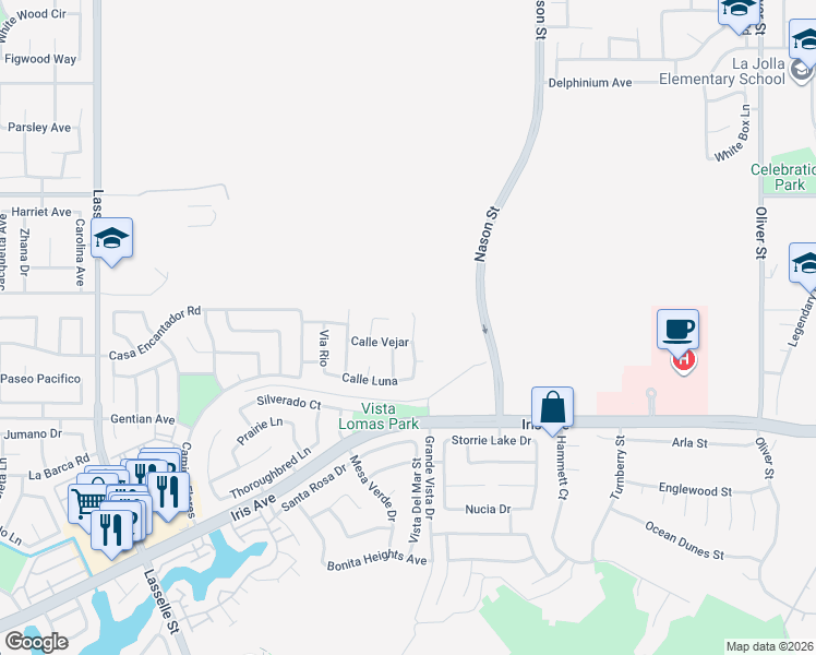 map of restaurants, bars, coffee shops, grocery stores, and more near 15315 Avenida Fiesta in Moreno Valley