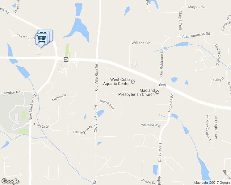 map of restaurants, bars, coffee shops, grocery stores, and more near 3834 Thackary Drive in Powder Springs