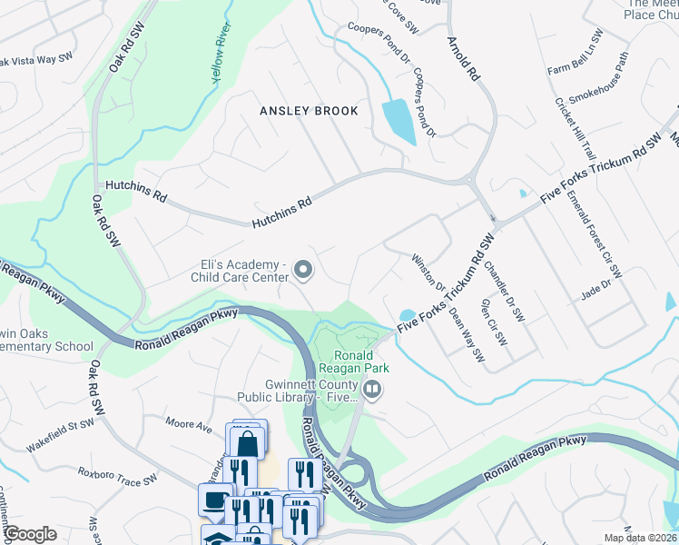 map of restaurants, bars, coffee shops, grocery stores, and more near 2775 Commons Drive in Lawrenceville