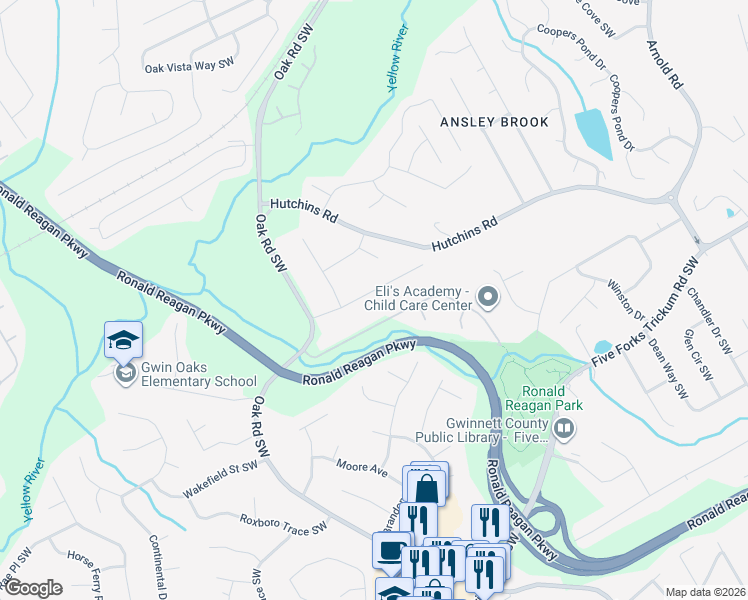 map of restaurants, bars, coffee shops, grocery stores, and more near 2884 Franklin Road Southwest in Lawrenceville