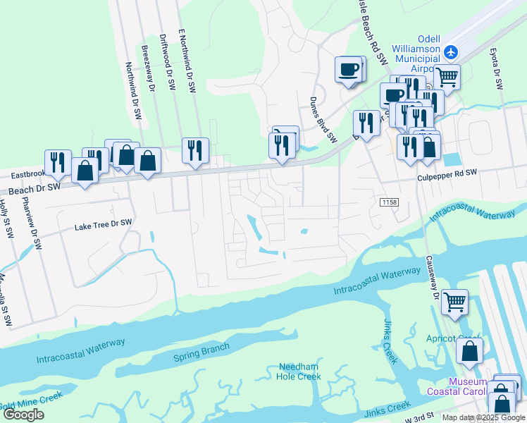 map of restaurants, bars, coffee shops, grocery stores, and more near 6449 Timber Hitch Drive Southwest in Ocean Isle Beach