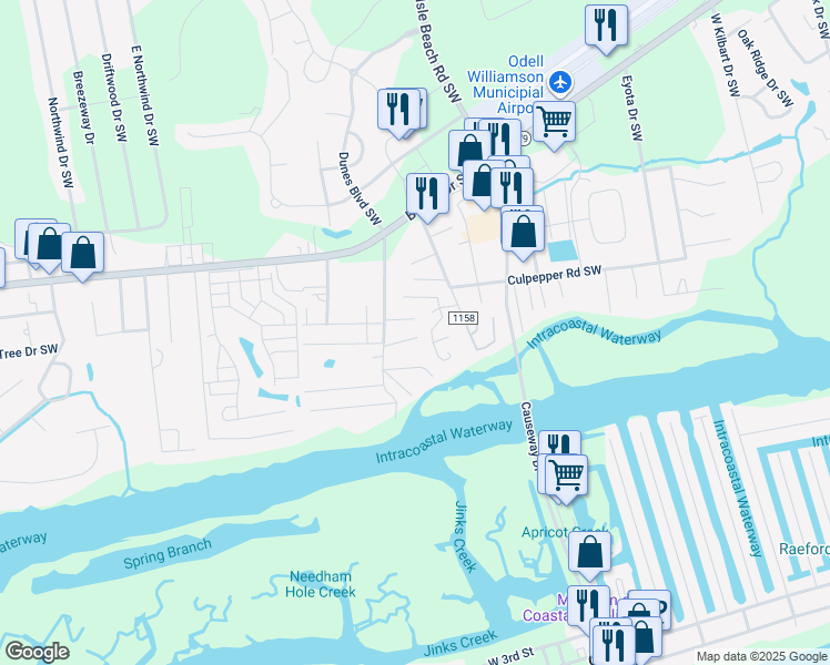 map of restaurants, bars, coffee shops, grocery stores, and more near 6302 Abbeydale Place Southwest in Ocean Isle Beach