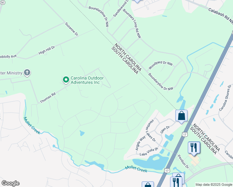 map of restaurants, bars, coffee shops, grocery stores, and more near 3175 Sutherland Drive in Little River