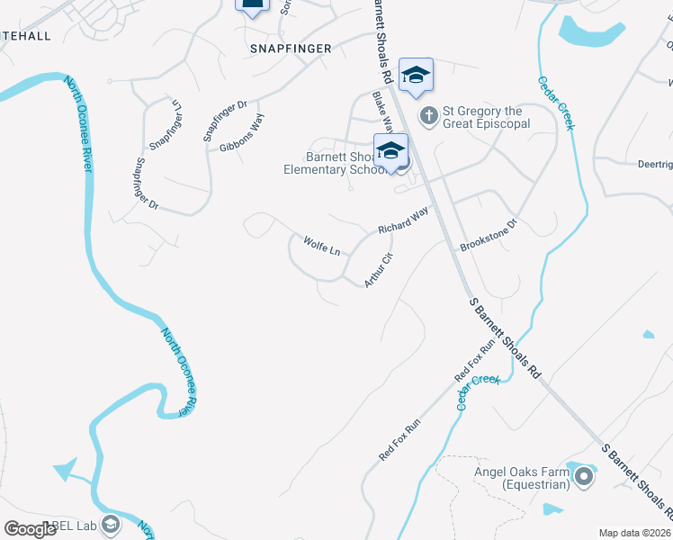 map of restaurants, bars, coffee shops, grocery stores, and more near 320 Richard Way in Athens