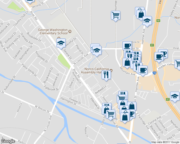 map of restaurants, bars, coffee shops, grocery stores, and more near 1054 Bolton Street in Corona