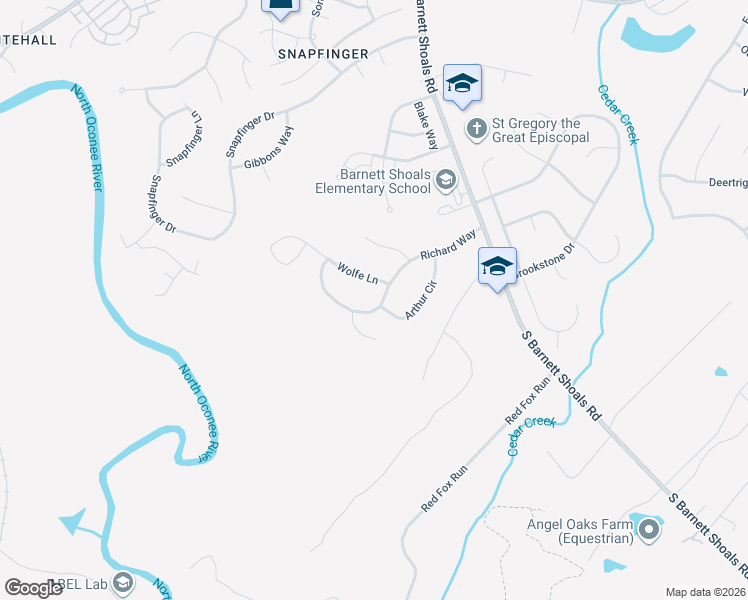map of restaurants, bars, coffee shops, grocery stores, and more near 320 Richard Way in Athens