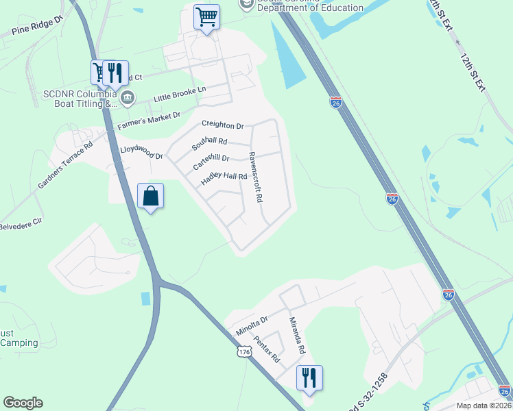 map of restaurants, bars, coffee shops, grocery stores, and more near 440 Ravenscroft Road in West Columbia