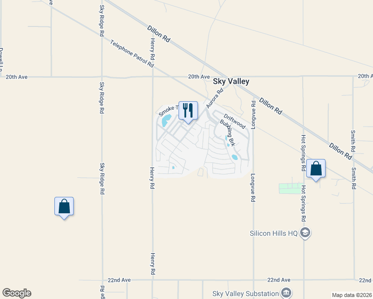 map of restaurants, bars, coffee shops, grocery stores, and more near 74711 Dillon Road in Desert Hot Springs