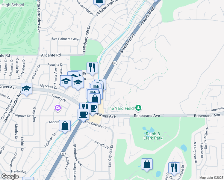 map of restaurants, bars, coffee shops, grocery stores, and more near 3054 Colt Way in Fullerton