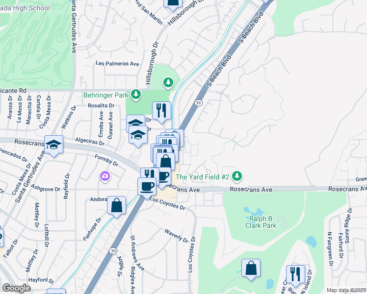map of restaurants, bars, coffee shops, grocery stores, and more near 3054 Colt Way in Fullerton