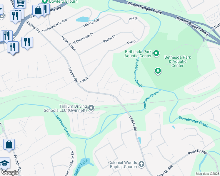 map of restaurants, bars, coffee shops, grocery stores, and more near 3700 Forest Glen Trail in Lawrenceville
