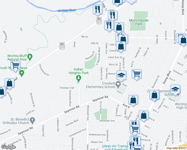 map of restaurants, bars, coffee shops, grocery stores, and more near 3212 Sue Ann Ave in Wichita Falls