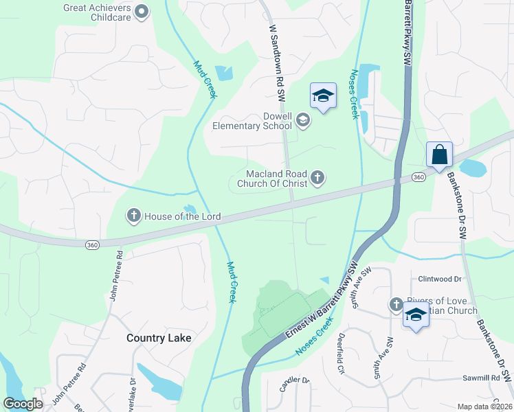 map of restaurants, bars, coffee shops, grocery stores, and more near 2960 Macland Road in Marietta