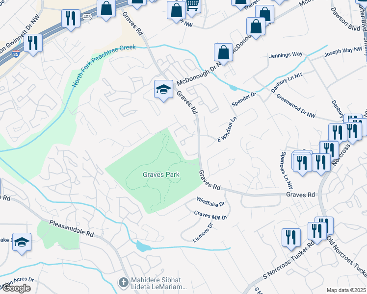 map of restaurants, bars, coffee shops, grocery stores, and more near 6690 Witherington Court Northwest in Norcross
