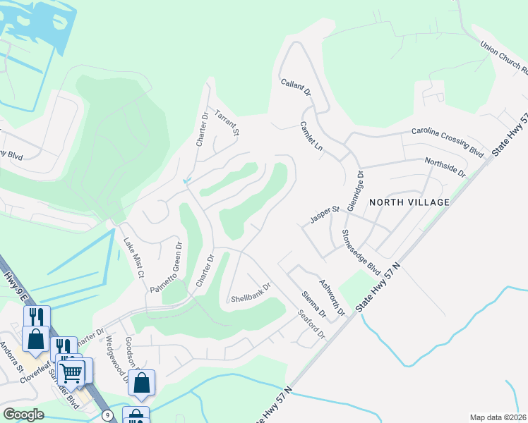 map of restaurants, bars, coffee shops, grocery stores, and more near 473 Shell Bank Drive in Longs