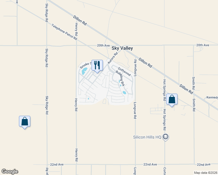 map of restaurants, bars, coffee shops, grocery stores, and more near 46447 quail run Street in Desert Hot Springs