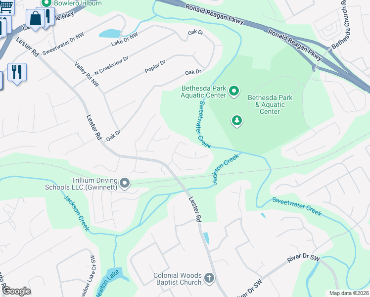 map of restaurants, bars, coffee shops, grocery stores, and more near 3895 Sugarbrook Drive in Lawrenceville