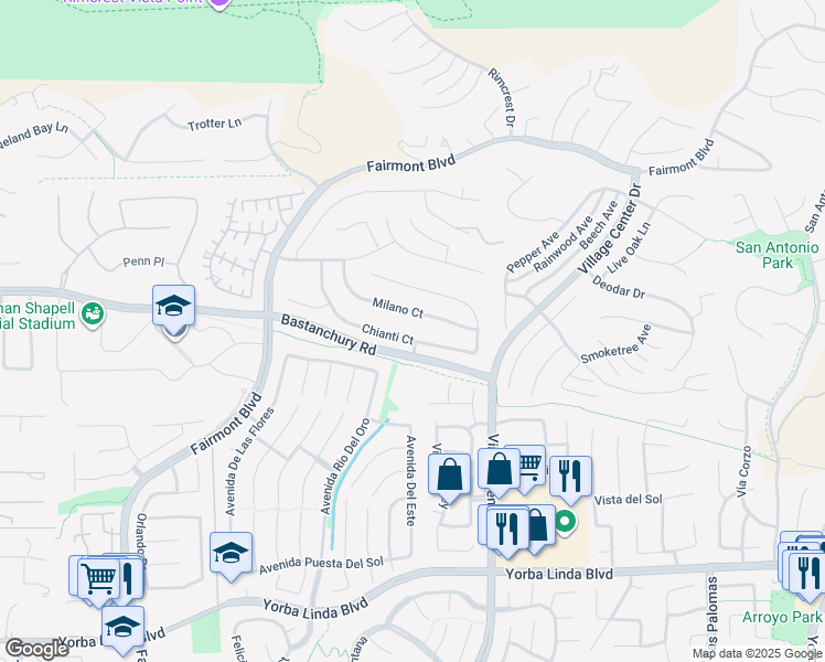 map of restaurants, bars, coffee shops, grocery stores, and more near 20335 Chianti Ct in Yorba Linda
