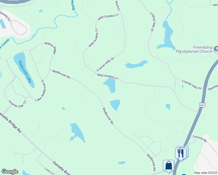 map of restaurants, bars, coffee shops, grocery stores, and more near 1400 Wild Azalea Lane in Athens