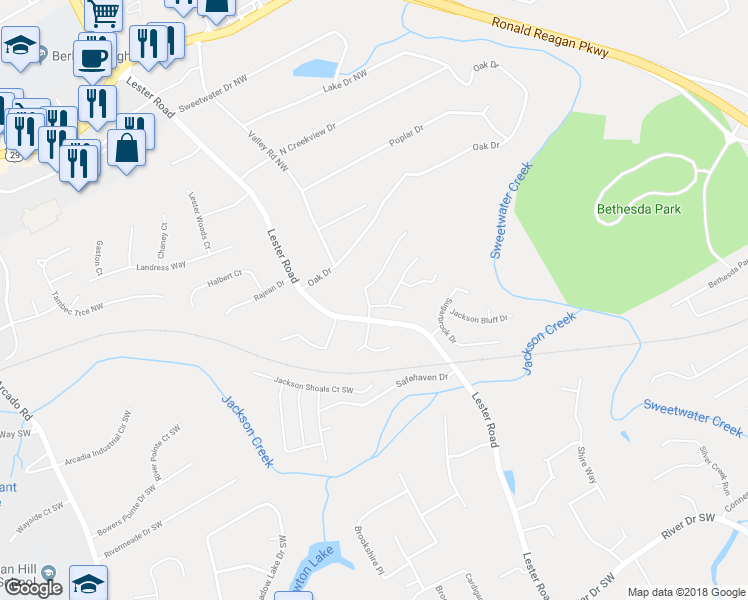 map of restaurants, bars, coffee shops, grocery stores, and more near 100 Beaver Wood Lane in Lawrenceville