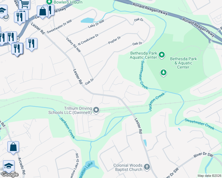 map of restaurants, bars, coffee shops, grocery stores, and more near 3700 Forest Glen Trail in Lawrenceville