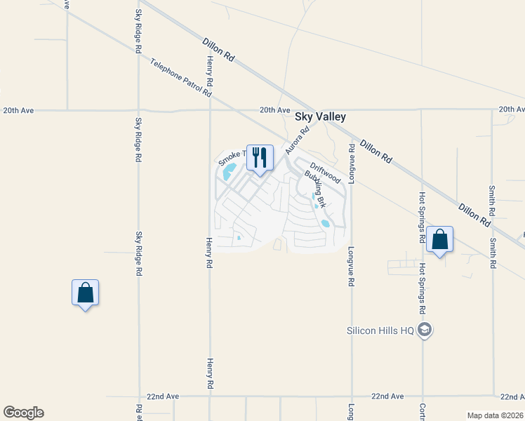 map of restaurants, bars, coffee shops, grocery stores, and more near 74711 Dillon Road in Desert Hot Springs