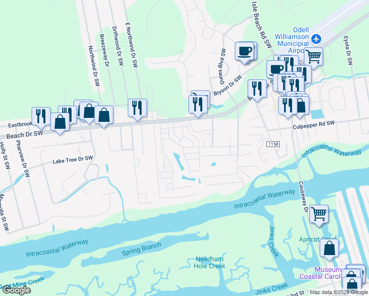 map of restaurants, bars, coffee shops, grocery stores, and more near 6449 Timber Hitch Drive Southwest in Ocean Isle Beach