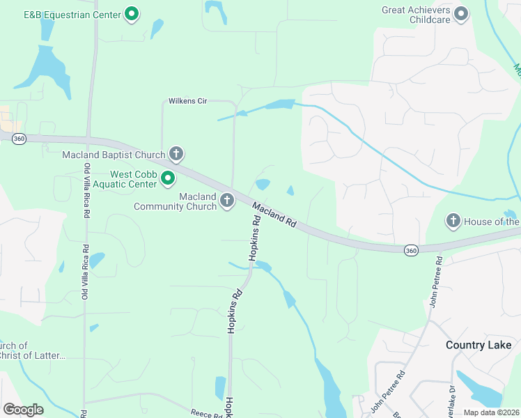 map of restaurants, bars, coffee shops, grocery stores, and more near 2262 Hopkins Road in Powder Springs