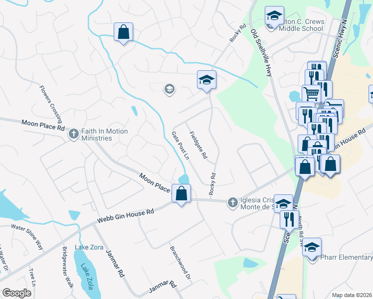 map of restaurants, bars, coffee shops, grocery stores, and more near 1168 Gate Post Lane in Lawrenceville