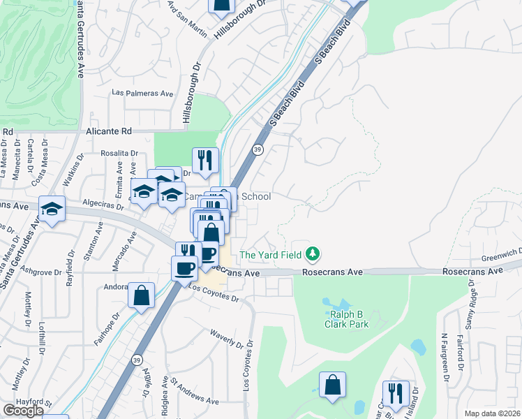 map of restaurants, bars, coffee shops, grocery stores, and more near 3055 Colt Way in Fullerton
