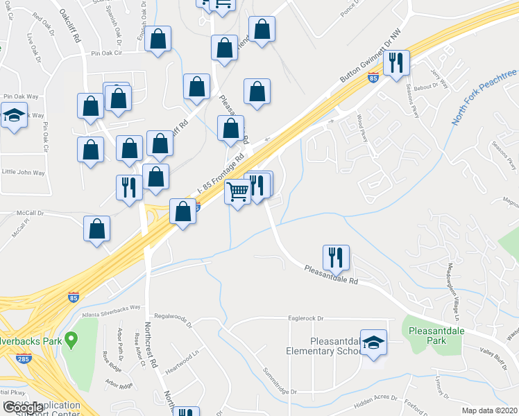 map of restaurants, bars, coffee shops, grocery stores, and more near 3994 Pleasantdale Road in Atlanta