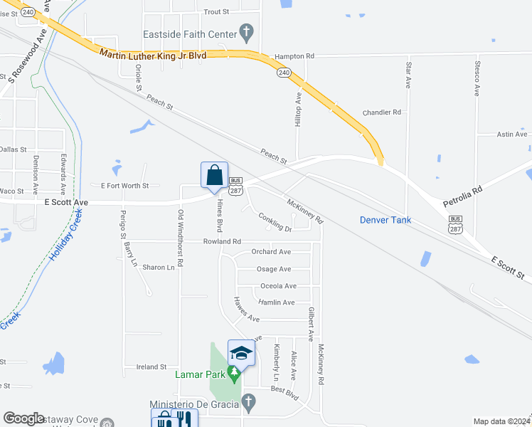 map of restaurants, bars, coffee shops, grocery stores, and more near 1618 Conkling Drive in Wichita Falls