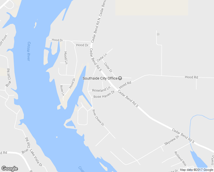 map of restaurants, bars, coffee shops, grocery stores, and more near 1090 Roseland Lane in Gadsden