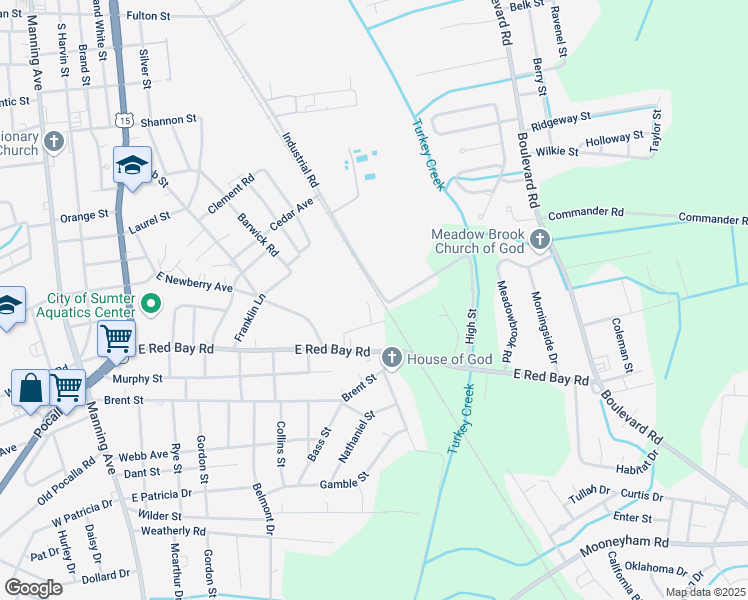 map of restaurants, bars, coffee shops, grocery stores, and more near 290 Hess Lane in Sumter