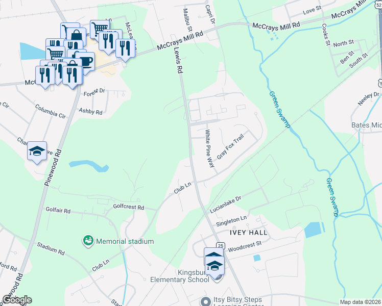 map of restaurants, bars, coffee shops, grocery stores, and more near 715 County Road 25 in Sumter