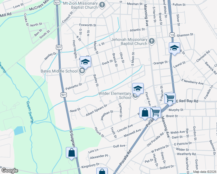 map of restaurants, bars, coffee shops, grocery stores, and more near 169 Perkins Avenue in Sumter