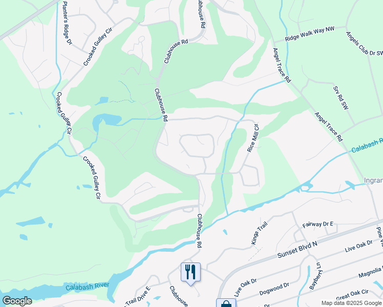 map of restaurants, bars, coffee shops, grocery stores, and more near 179 Bellwood Circle in Sunset Beach