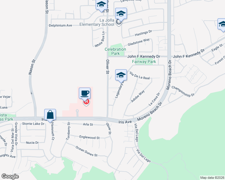 map of restaurants, bars, coffee shops, grocery stores, and more near 27554 Autumn Circle in Moreno Valley