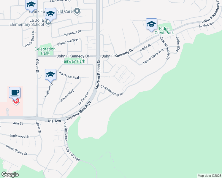 map of restaurants, bars, coffee shops, grocery stores, and more near 28092 Championship Drive in Moreno Valley