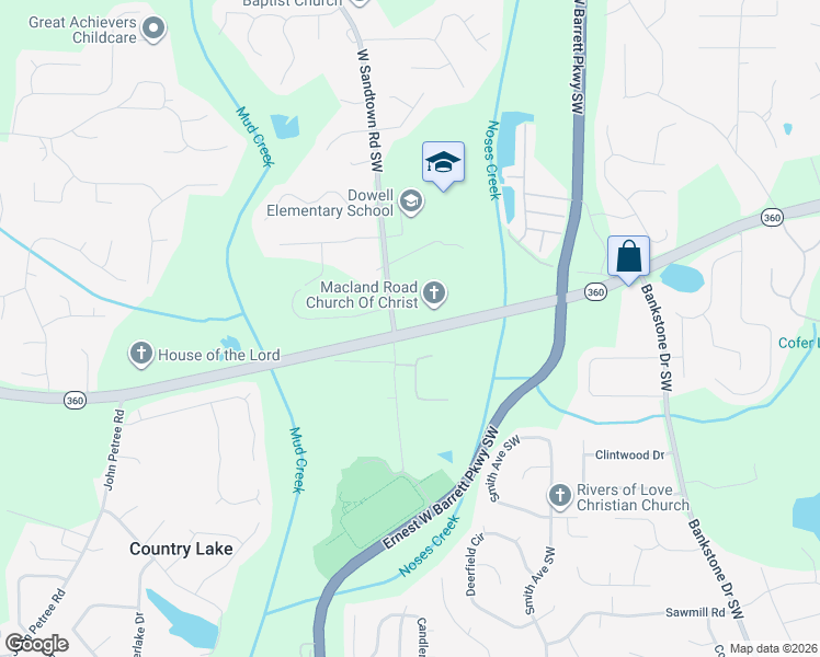 map of restaurants, bars, coffee shops, grocery stores, and more near 2801 Macland Road in Marietta