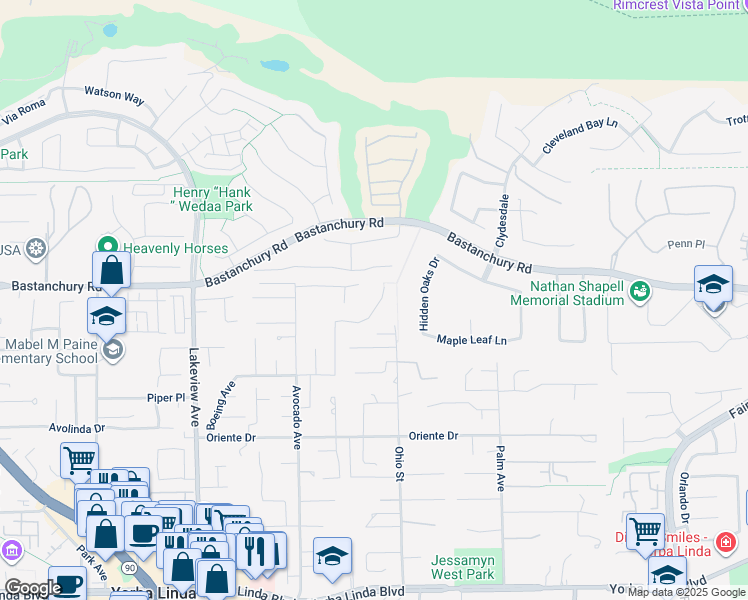 map of restaurants, bars, coffee shops, grocery stores, and more near 4241 Dorthea Street in Yorba Linda