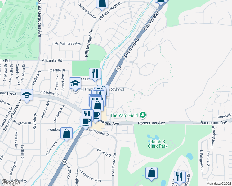 map of restaurants, bars, coffee shops, grocery stores, and more near 3055 Colt Way in Fullerton