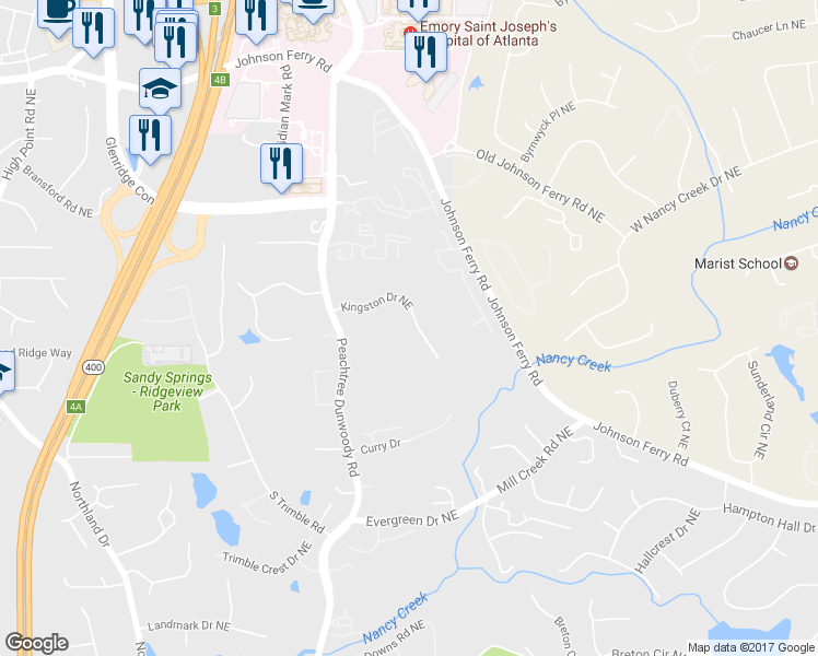 map of restaurants, bars, coffee shops, grocery stores, and more near 1145 Kingston Drive Northeast in Atlanta
