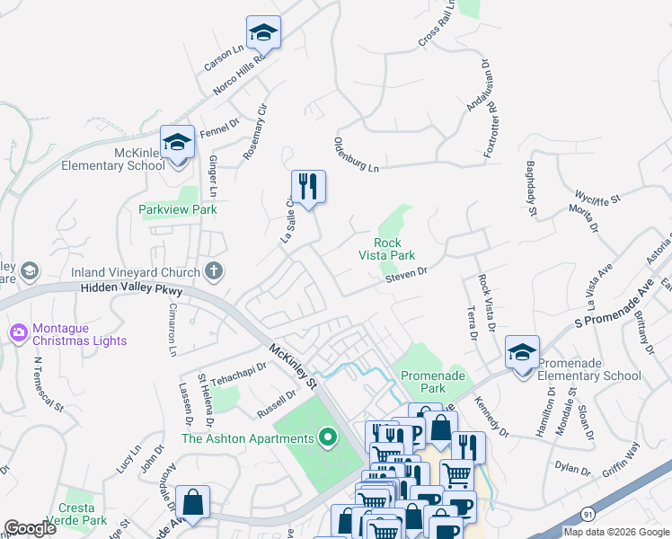 map of restaurants, bars, coffee shops, grocery stores, and more near in Corona