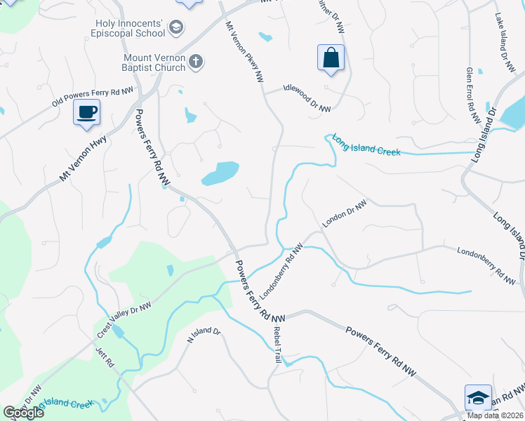 map of restaurants, bars, coffee shops, grocery stores, and more near 5280 Mount Vernon Parkway Northwest in Atlanta