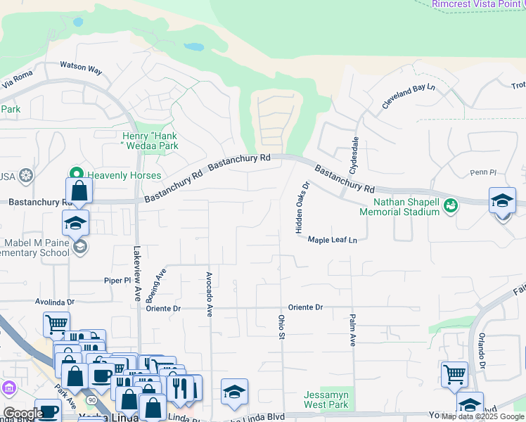 map of restaurants, bars, coffee shops, grocery stores, and more near 4241 Dorthea Street in Yorba Linda
